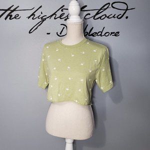 Cropped Sage Green Tee with Palm Trees, Small